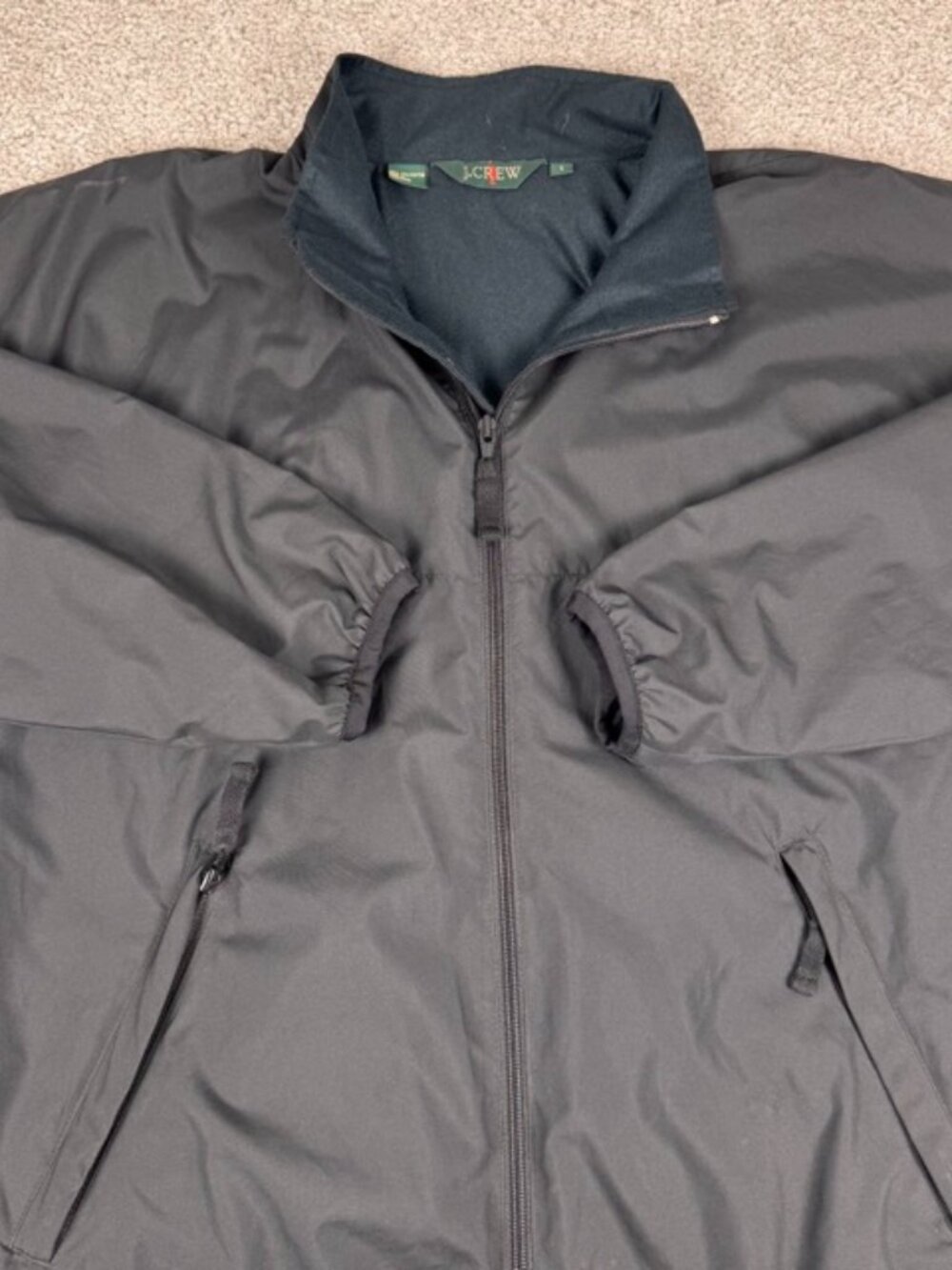 Vintage J. Crew Men's Large 90s Black Polyester Gorpcore Oarsman Zip Up Jacket